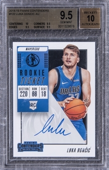 2018-19 Panini Contenders Rookie Ticket #122 Luka Doncic Signed Rookie Card - BGS GEM MINT 9.5/BGS 10